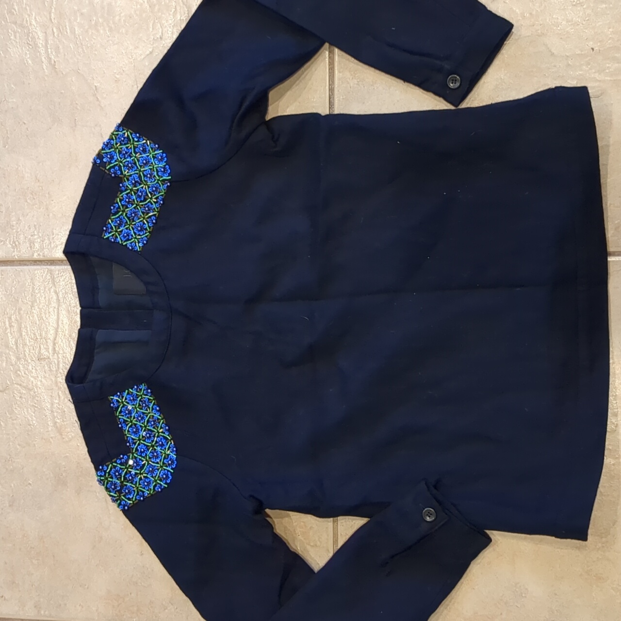 J. Crew Collection Navy Blue Jeweled Lined Wool Blouse Size 0
